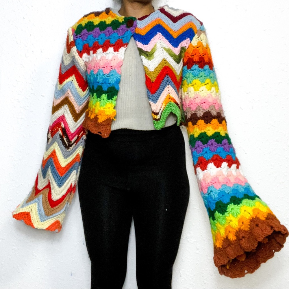 Upcycled afghan cardigan